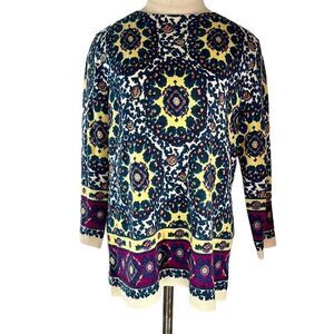Talbots Womens Merino Wool Colorful Boho Pullover Sweater Artsy Soft Size Large
